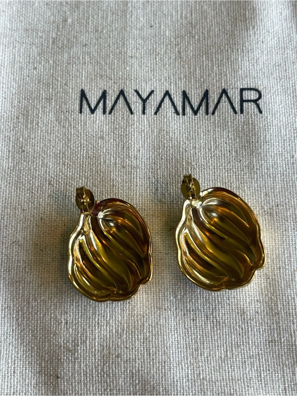 Gold Sculpted Wave Earrings by Mayamar